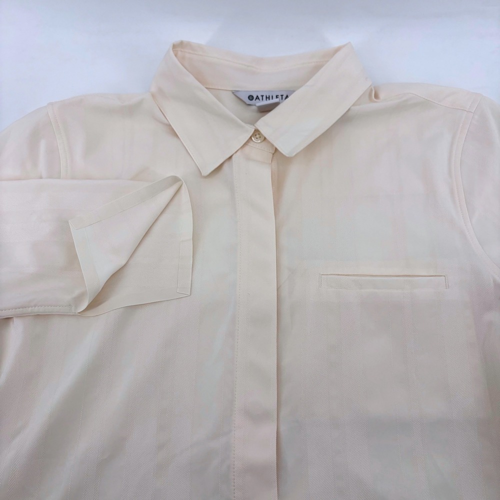 Athleta Urbanite Textured Top Cream Herringbone Button Down Shirt Small S P
